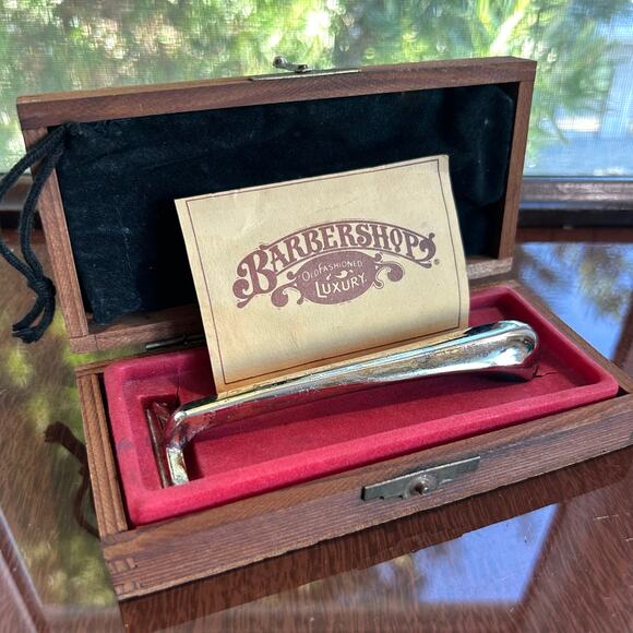 Vintage Franklin Toiletry Co. Barbershop Luxury Razor in Original Wooden Box - Picture 1 of 11